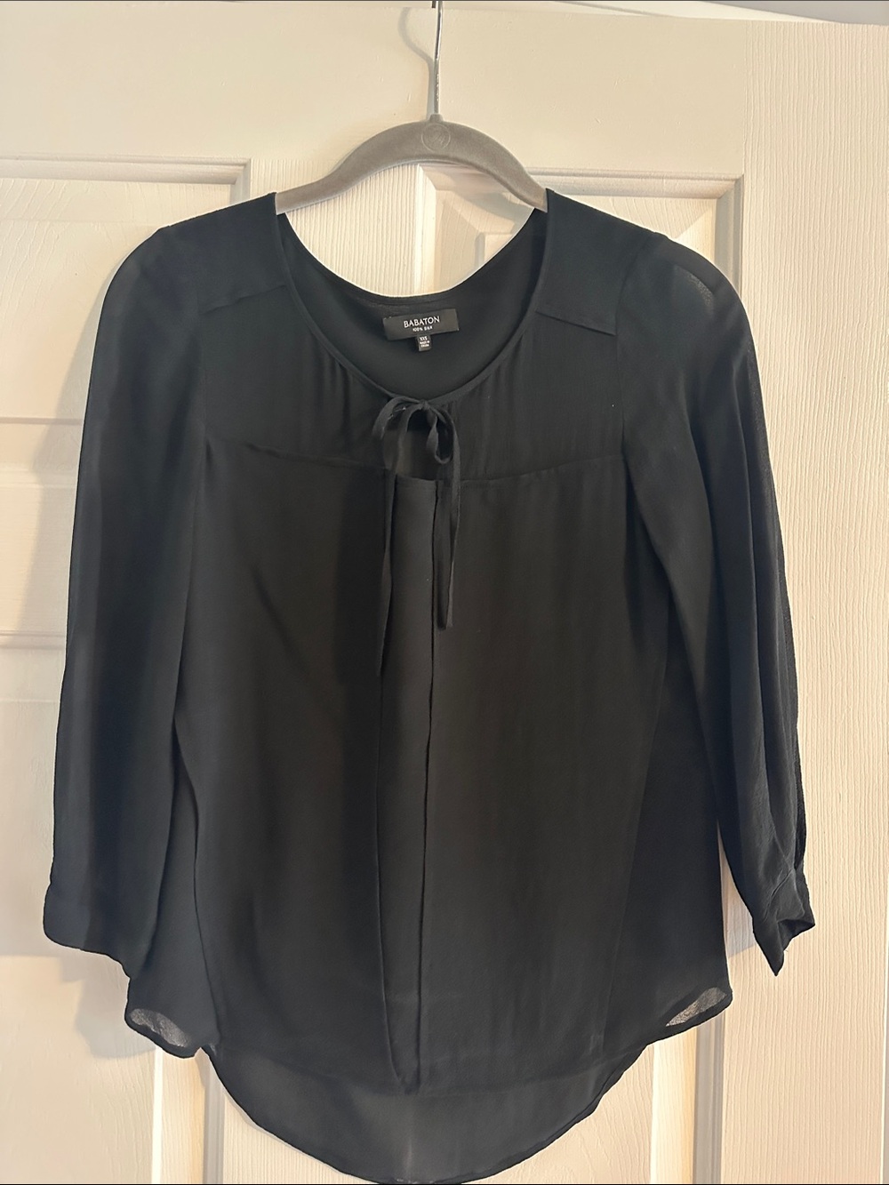 Silk Sheer Babaton Black Tie-Neck Blouse
